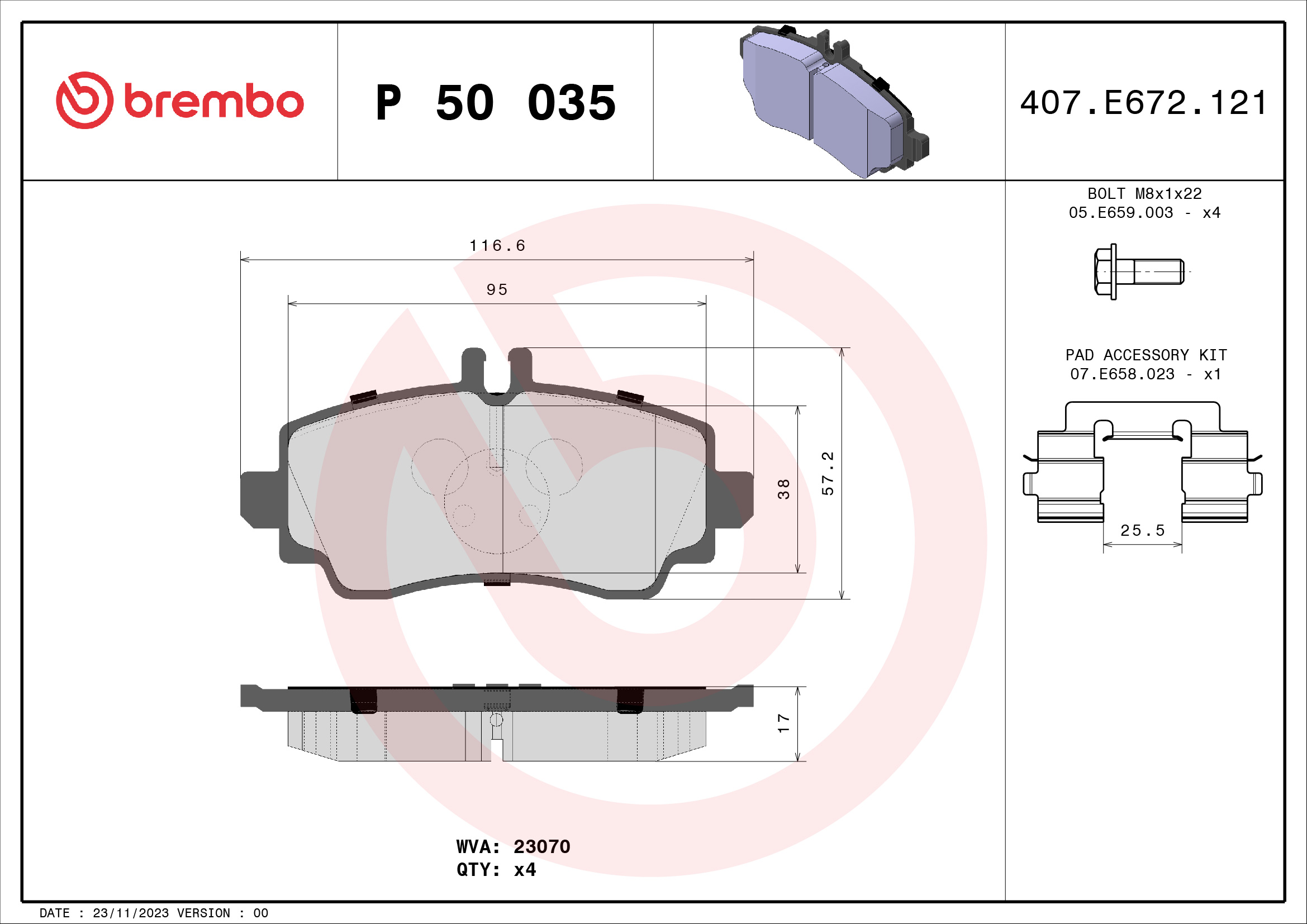 A.B.S. P 50 035 BREMBO Bremsbelagsatz, Scheibenbremse